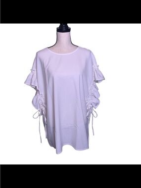 Easel White Ruffle Sleeve Drawstring Top